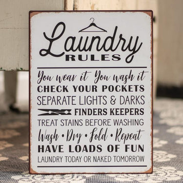Laundry Rules Distressed Metal Sign - The Fox Decor